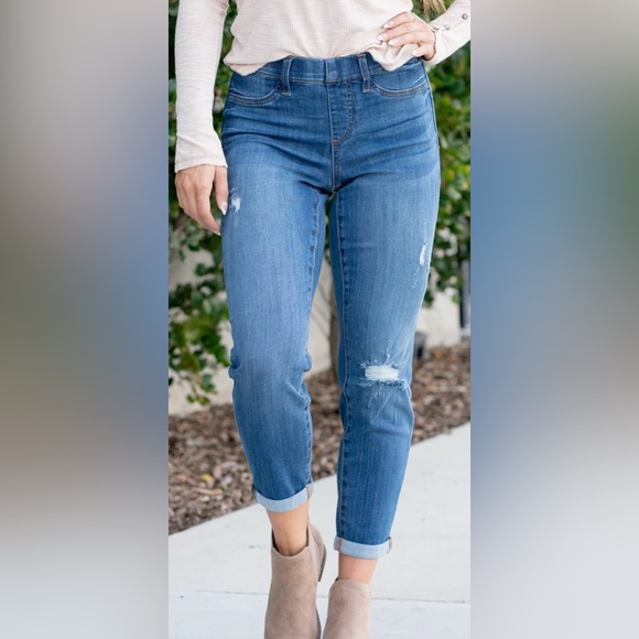 Judy Blue Denim - Judy Blue Women’s Worland High Rise Pull On Boyfriend Jegging Sz 5/27 Distressed